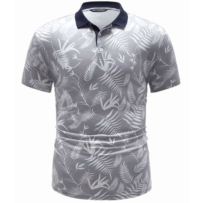Contrast Collar Floral Print Polo Shirts